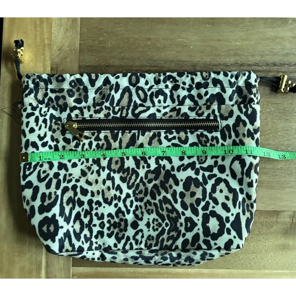 Chico's Leopard Print Travel Cosmetic Makeup Organizer Drawstring Zip Bag Tote